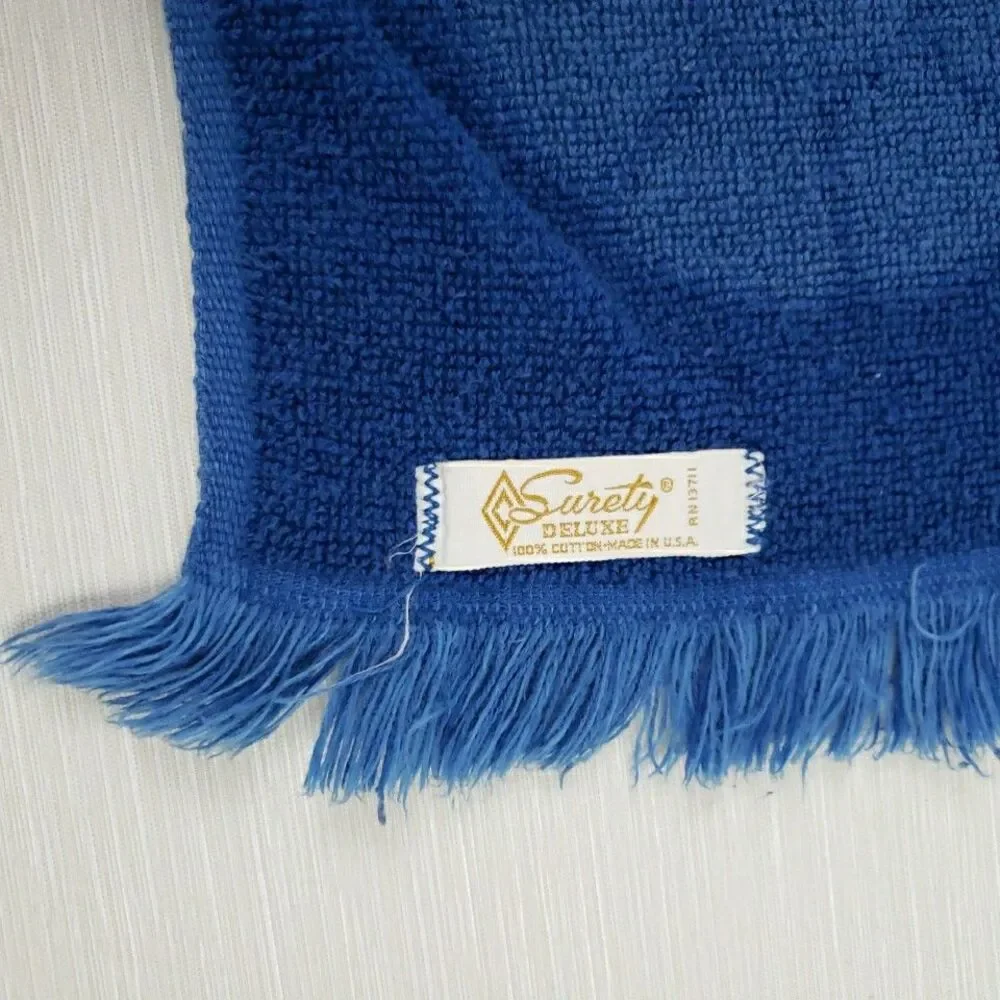 Surety Deluxe 3 Hand Towel 3 wash cloth Navy Blue Daisy Fringe Groovy Vintage